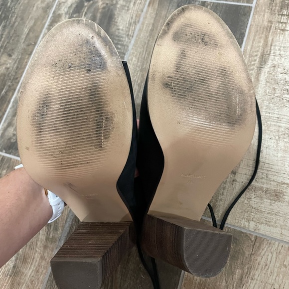 Nine west open toe ankle boots, leather strap with wooden heels - Picture 5 of 6